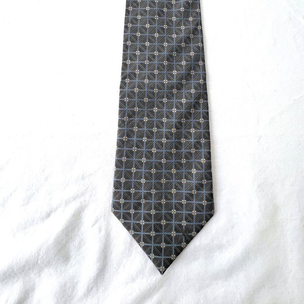 Nautica Necktie Silk, Imported Fabric, Black, Gray & Blue, Geometric, EC!